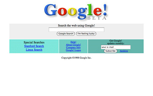 Google website looked like in 1998