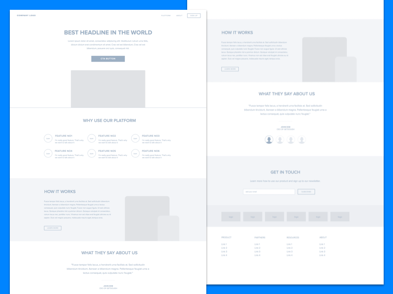 Landing page wireframe Sketch resource