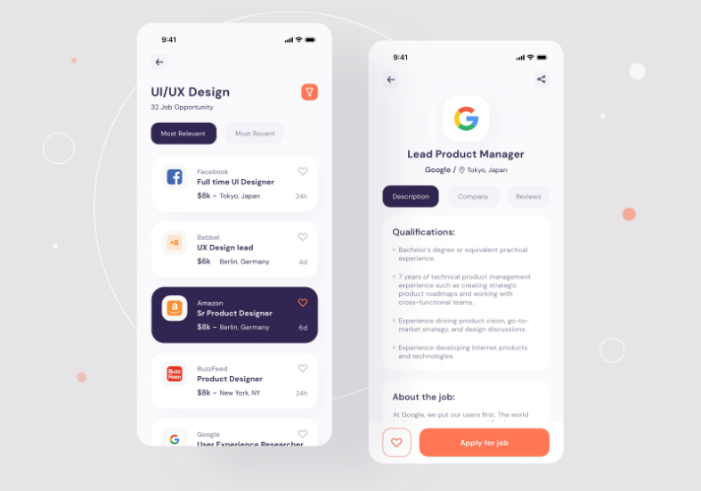 Job finder Mobile UI Job list