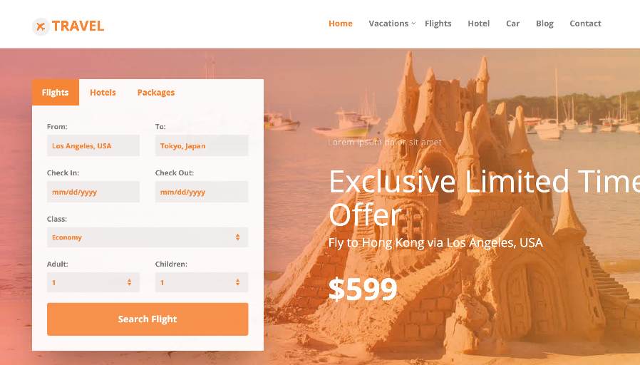 travel reservation website template