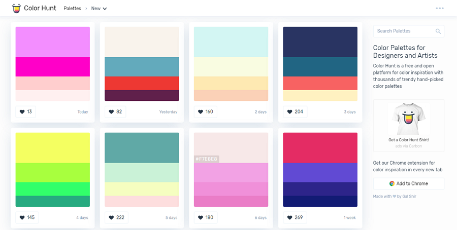 Color Palettes for Designers and Artists - Color Hunt