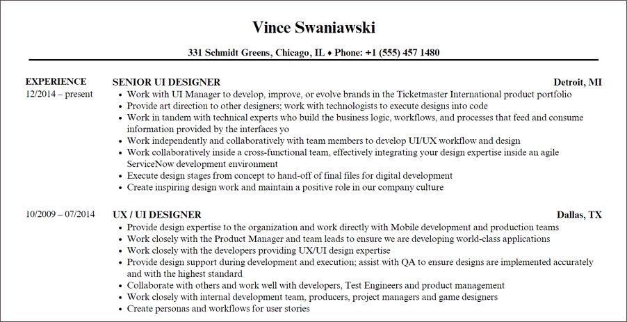 resume template for ui ux designer