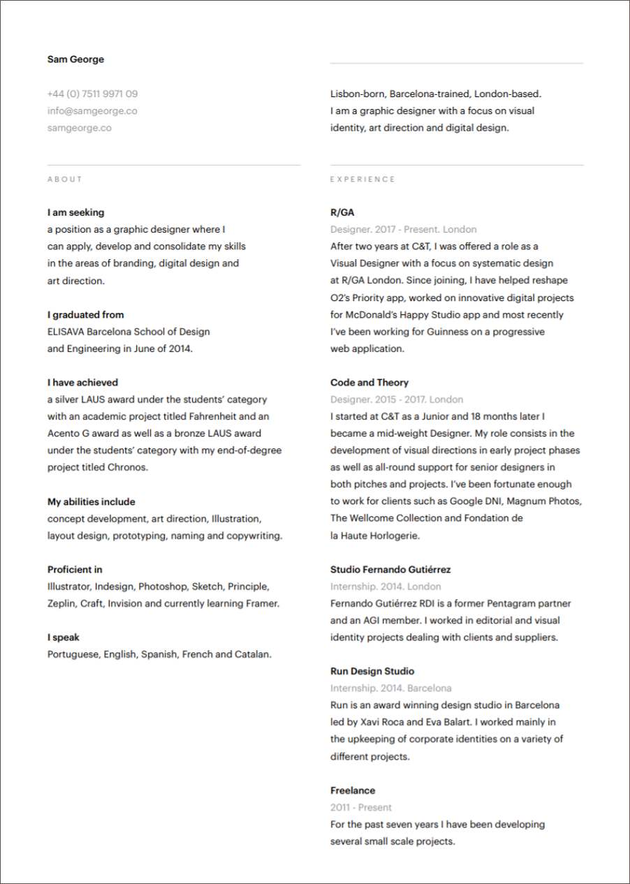 resume template for ui ux designer