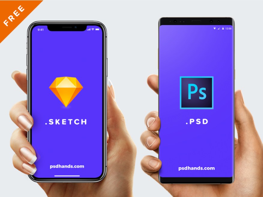 Hand with iPhone X /8/Android/ Free Mockup PSD/SKETCH