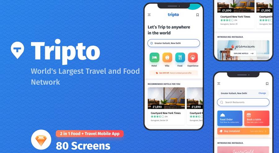Tripto Travel and Food Mobile App UI kit