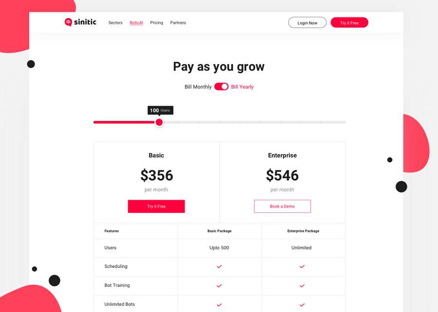 Pricing Page Sinitic