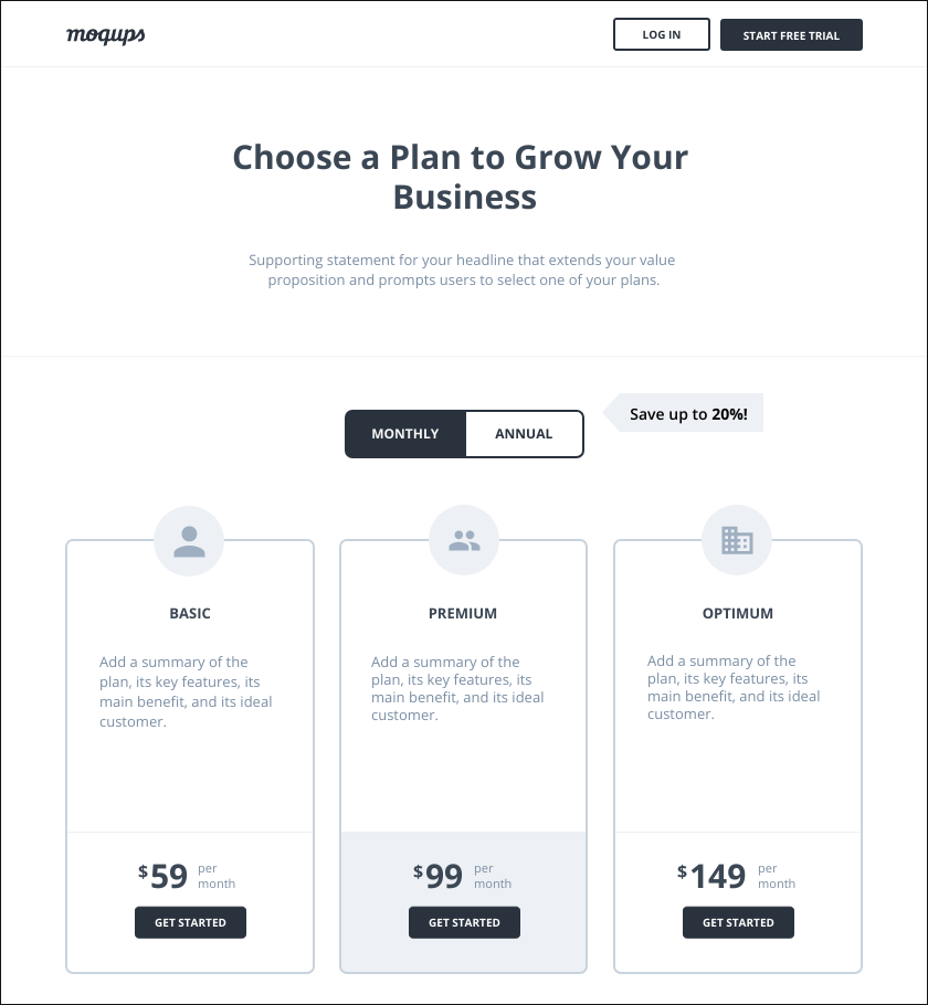 Pricing page template