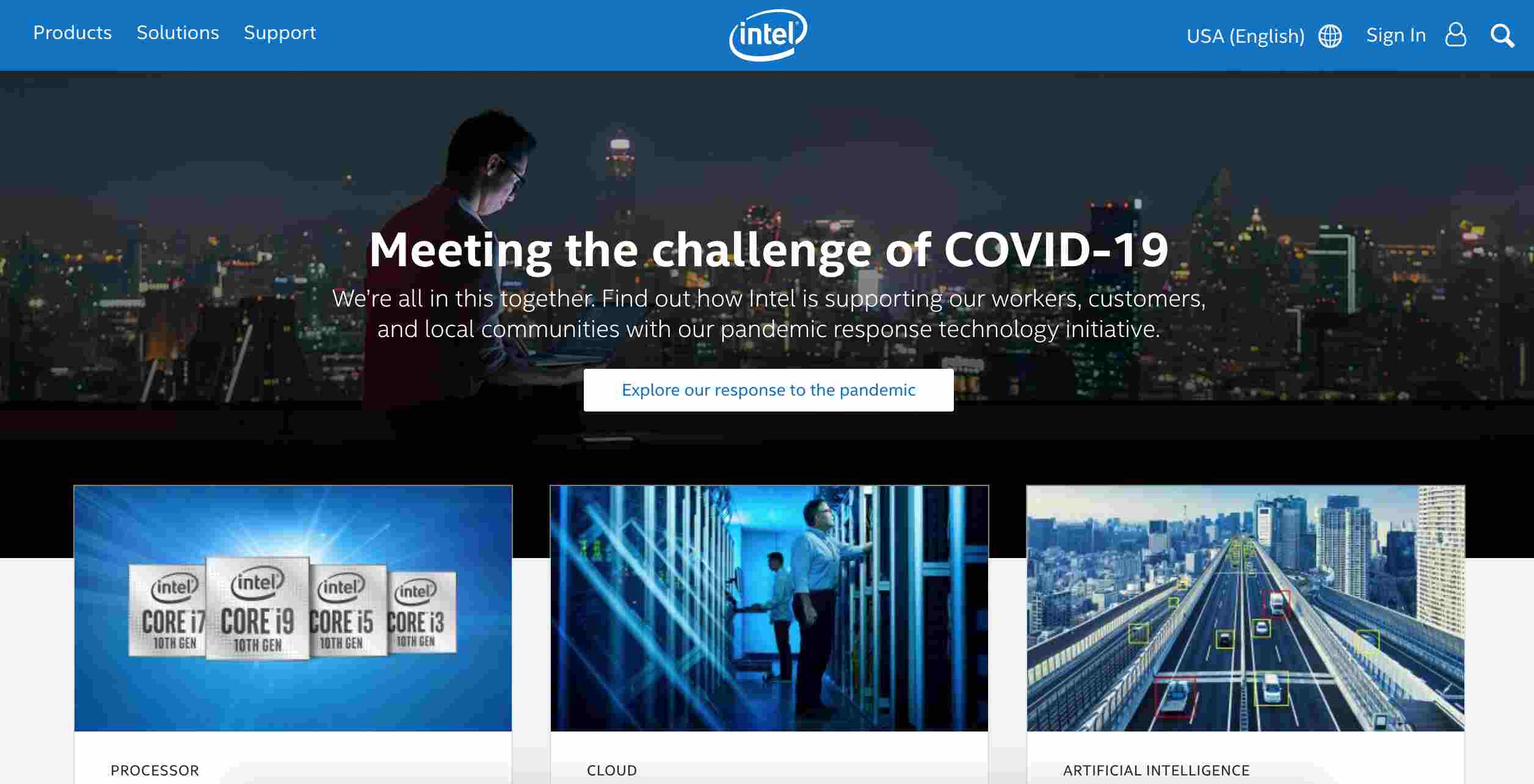 Intel website look like today