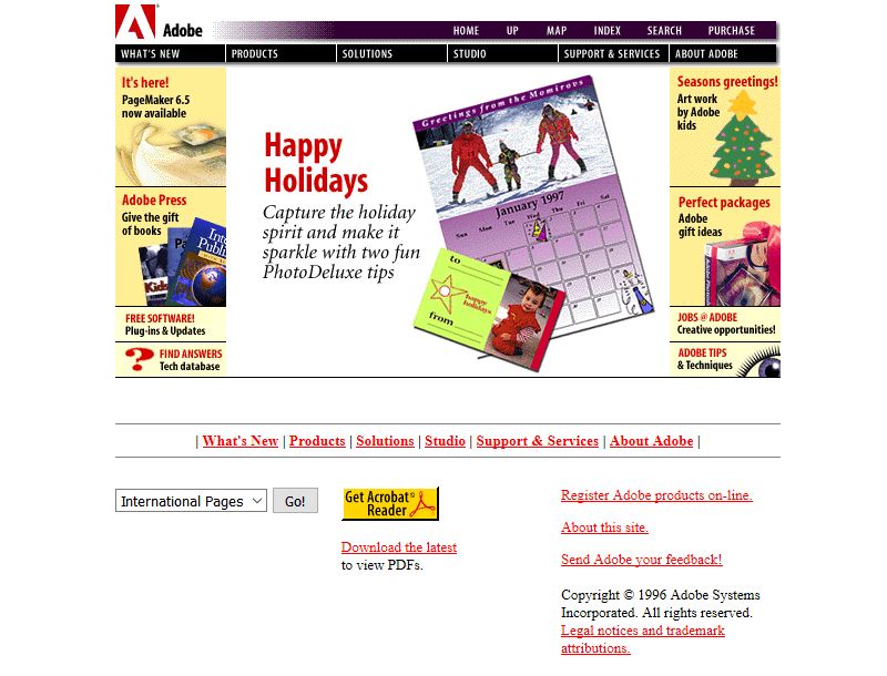 Adobe website looked like in 1996