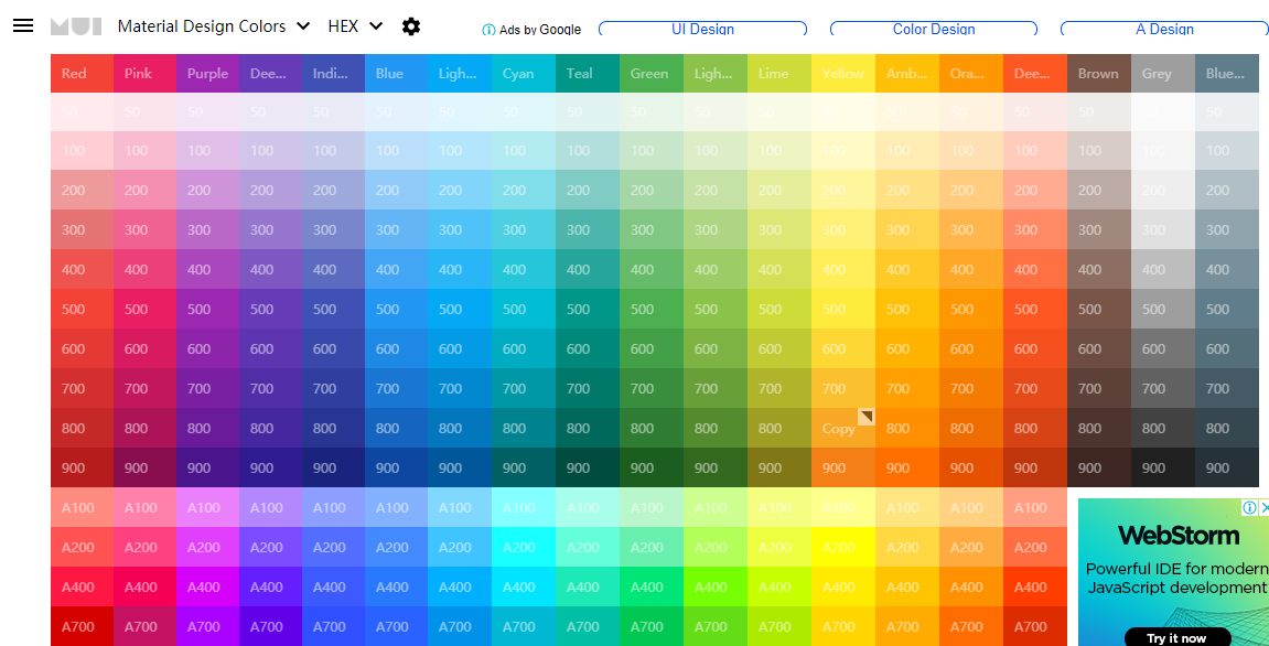 Google Material Colors Palette Copy Paste Webflow Cloneable