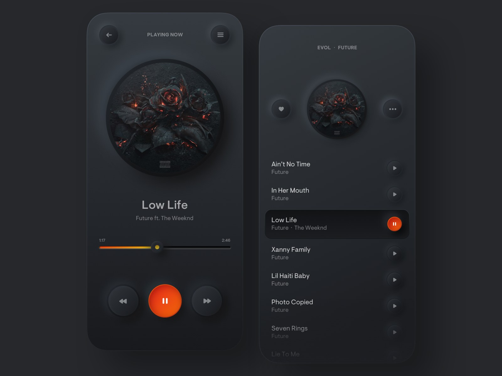 Music Player in dark mode