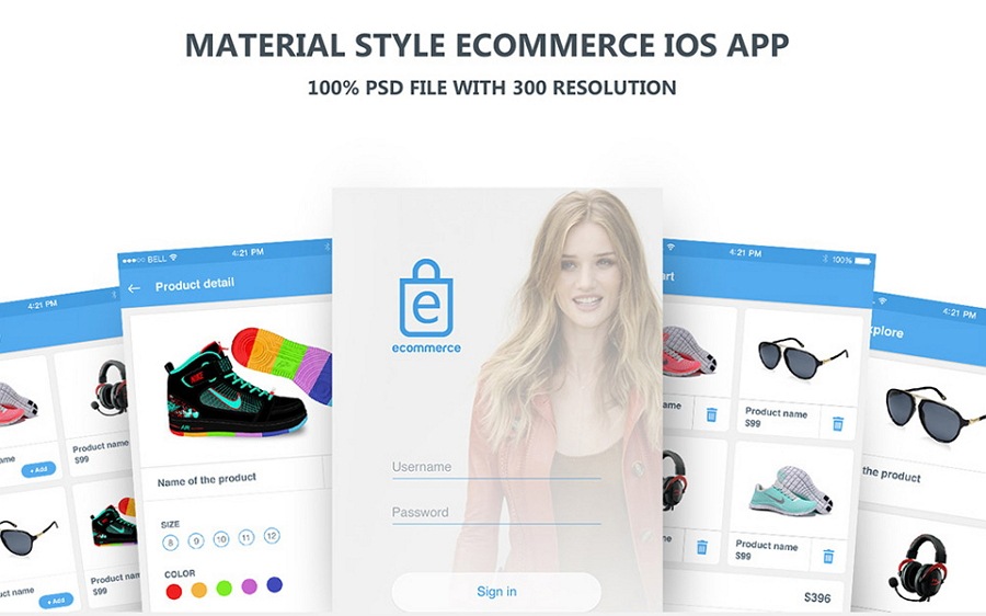 Clean Material style eCommerce iOS App Free PSD