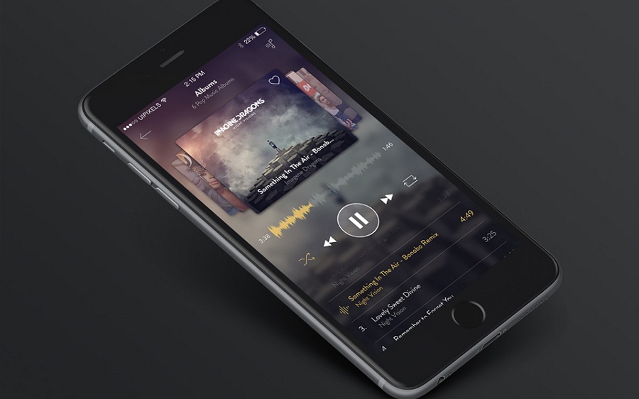 iPhone 6 Songs App Design PSD