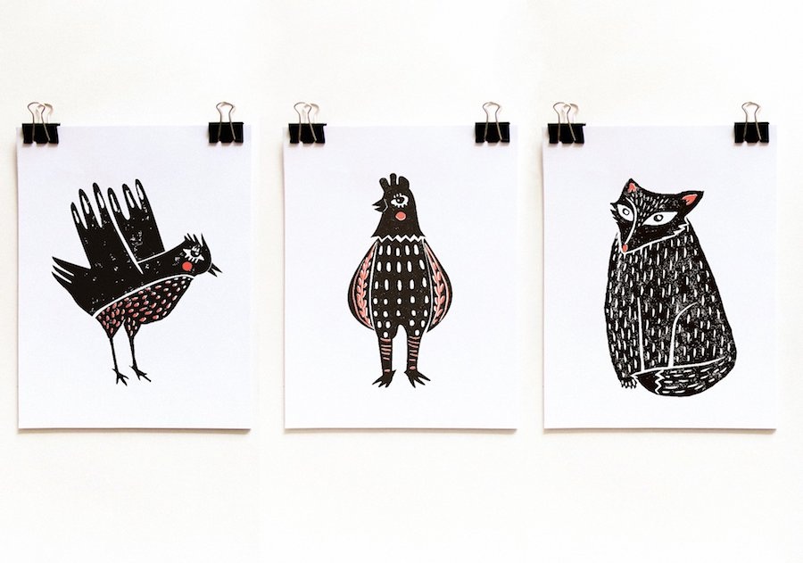 cute vintage linocut animals