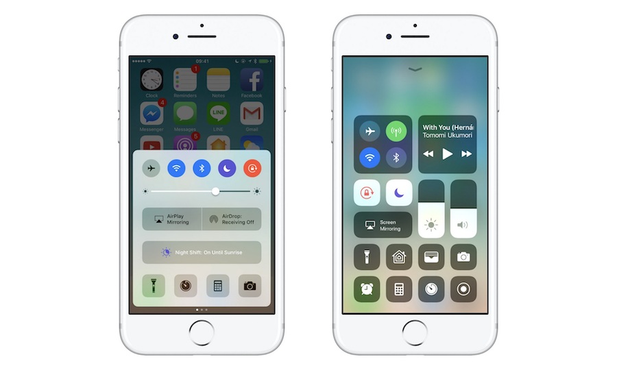 iOS10 vs iOS 11：control center
