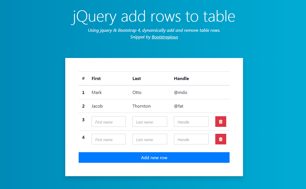 Free Bootstrap Add Row to Table