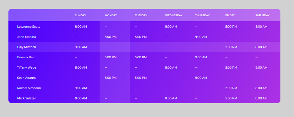 Table with Hover Effects