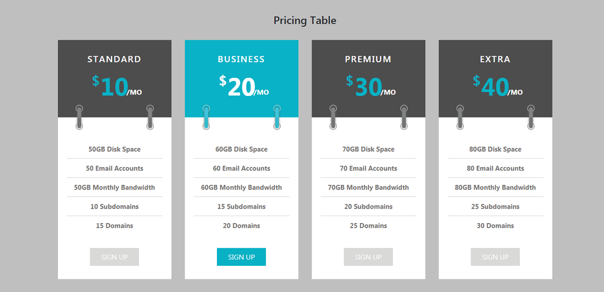 Free Graphic Bootstrap Pricing Table