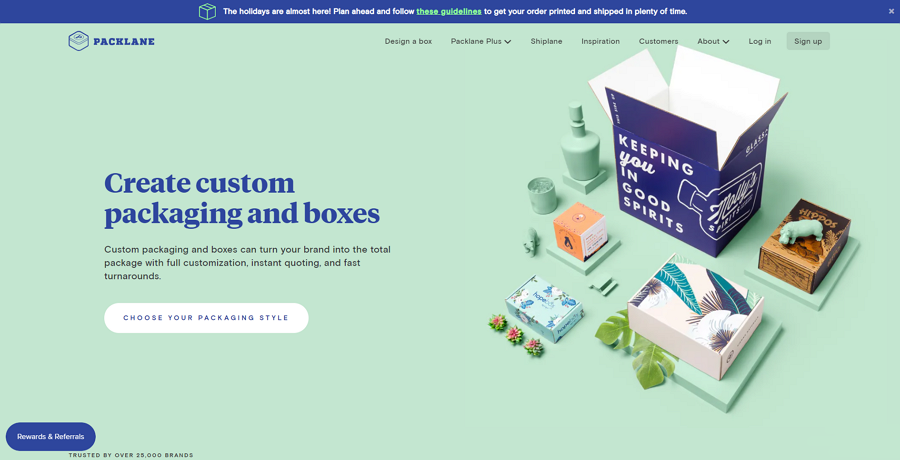Packlane homepage design