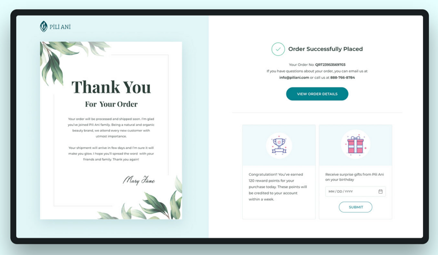 Thank You Page for Ecommerce Brand