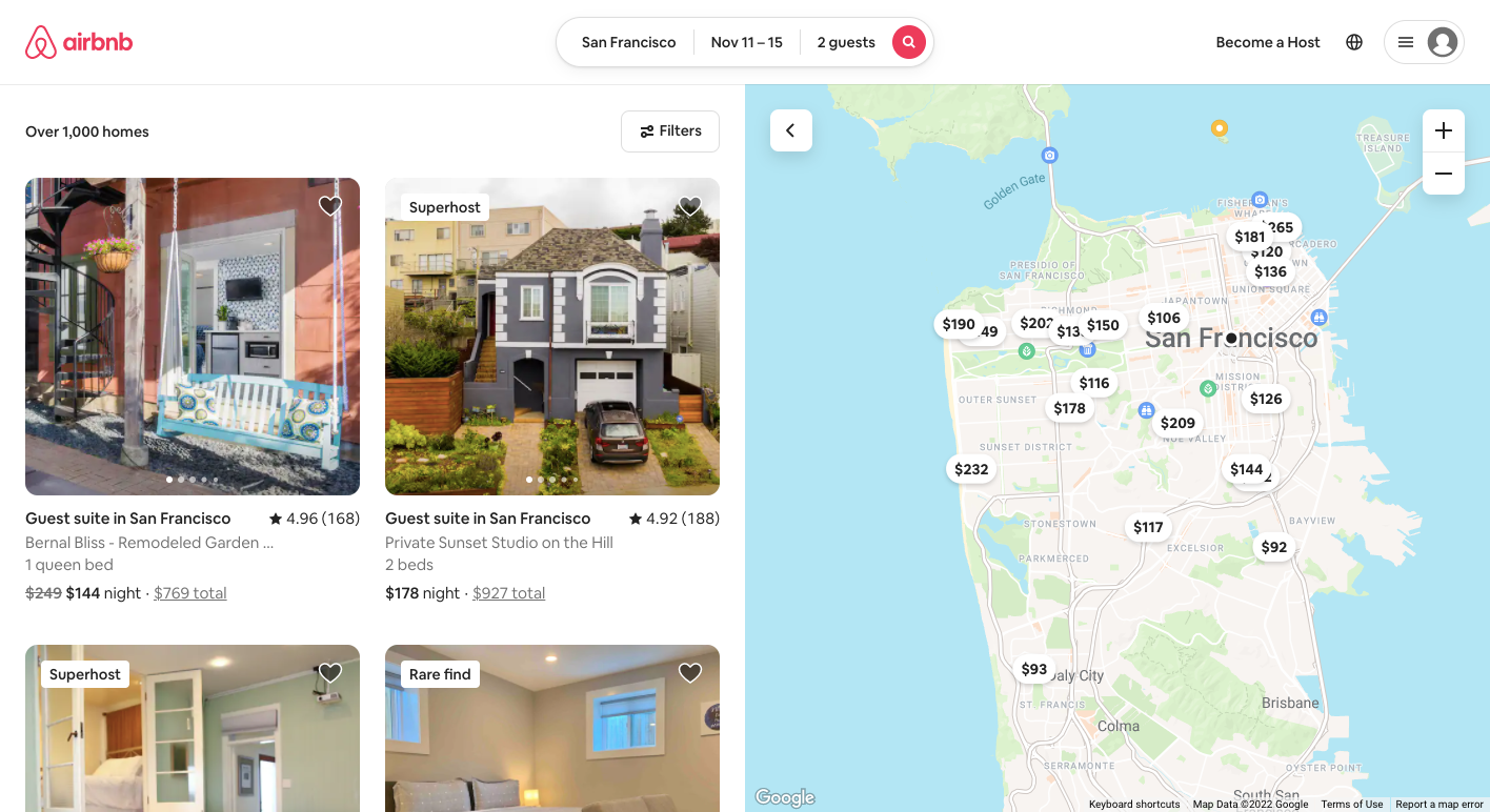 interactive visuals Airbnb website