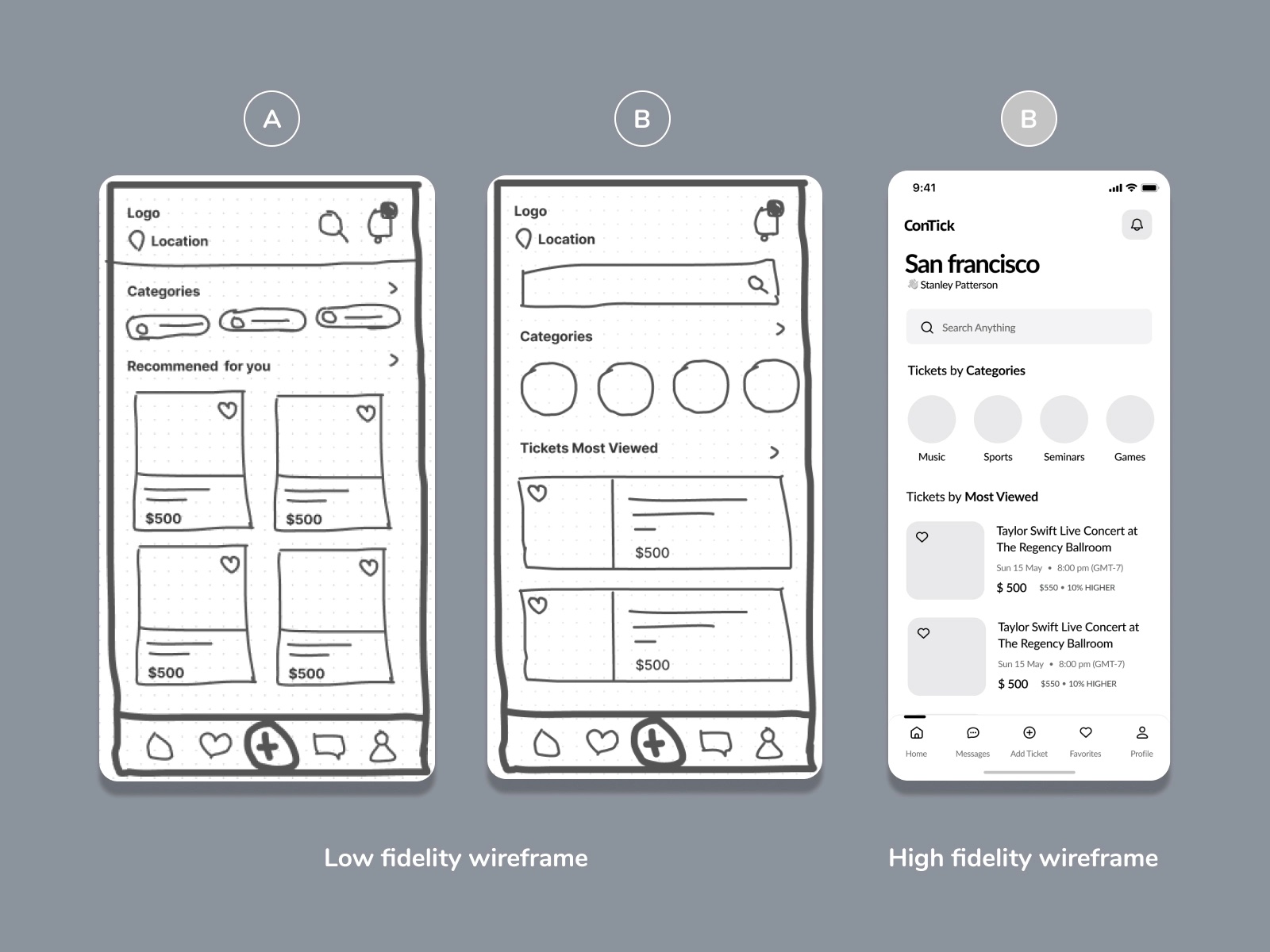 Mobile app wireframes by Jinal Shah