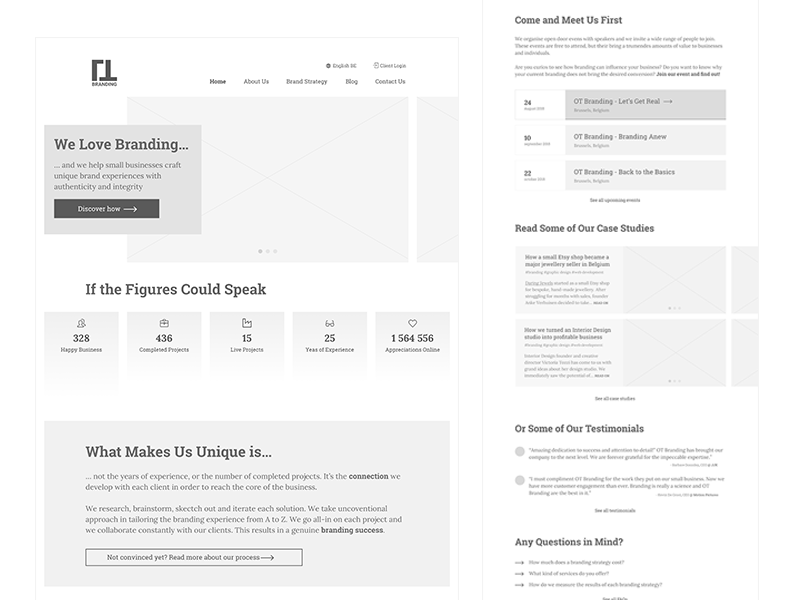 Mid-fidelity wireframe of an about us page