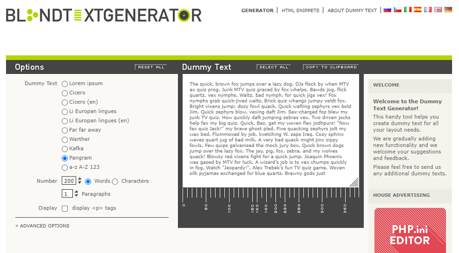 Blind Text Generator